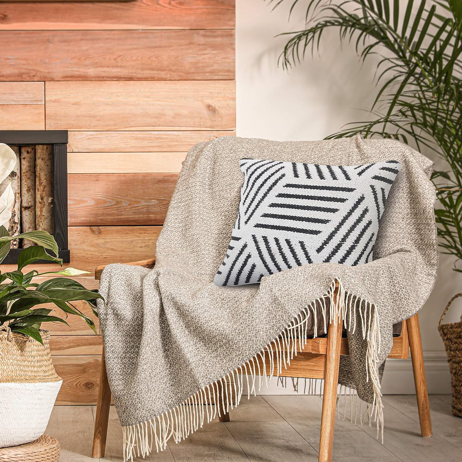 Trade AM LR Home 20x20 Inches Geometric Cotton Throw Pillow Covers for Home Decor | Modern Boho Cushion Covers for Throw Pillows | Perfect for Living Room Couch & Bedroom Decorations | Black/White