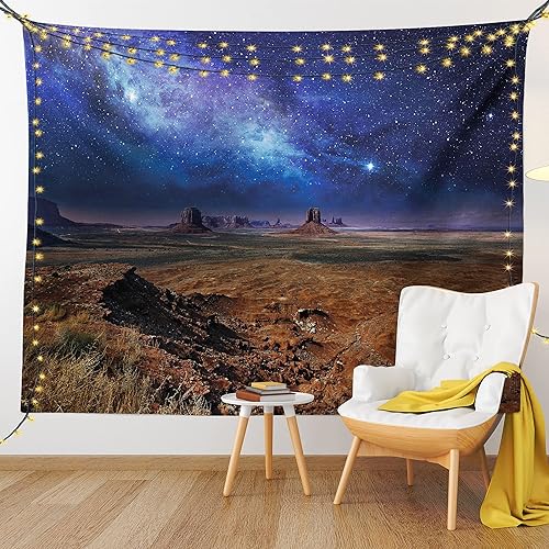 Miniatura 9 de Ambesonne Tapiz de cielo nocturno, estrellas estrelladas de nebulosa en el desierto, monumento valle, Utah, Arizona Estados Unidos, paisaje,