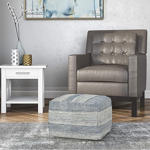 Miniatura 2 de SIMPLIHOME Clay Puf cuadrado bohemio de 18 pulgadas en algodón mezclado verde azulado patronado, para la sala de estar, el dormitorio y la
