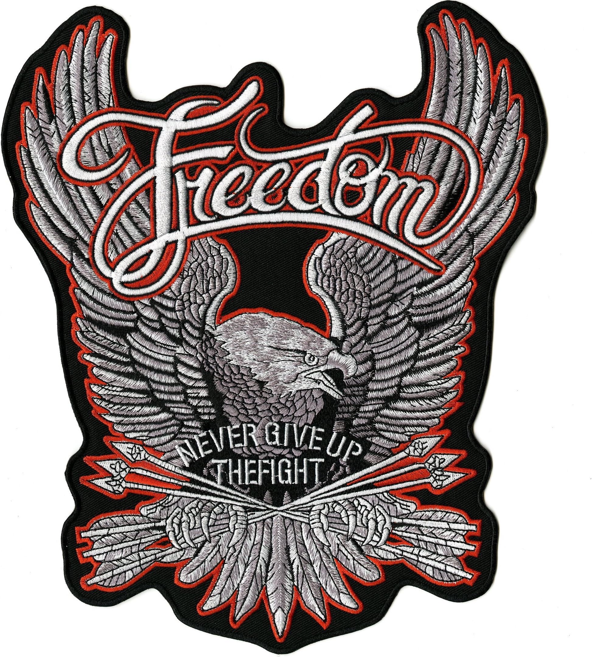 Nixon Thread Co.Freedom Eagle Patch 11" | Patriotic Wings and Arrows Never Give Up The Fight Large Embroidered Iron On Jacket Back Patch for Men and Women - by NTC