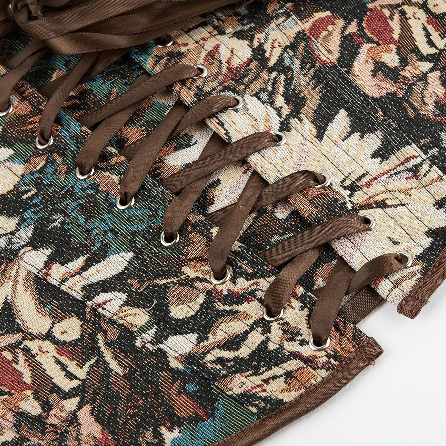 Renaissance Floral Corset Tops for Women Going-Out Vintage Brown Push-Up Overbust Bustier Lace-Up Boned Bodyshaper - Image 8