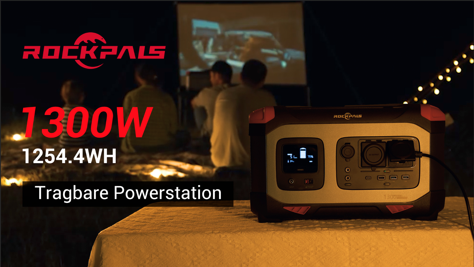 ROCKPALS Portable Power Station 1300 W, 1254.4 Wh/392,000 mAh