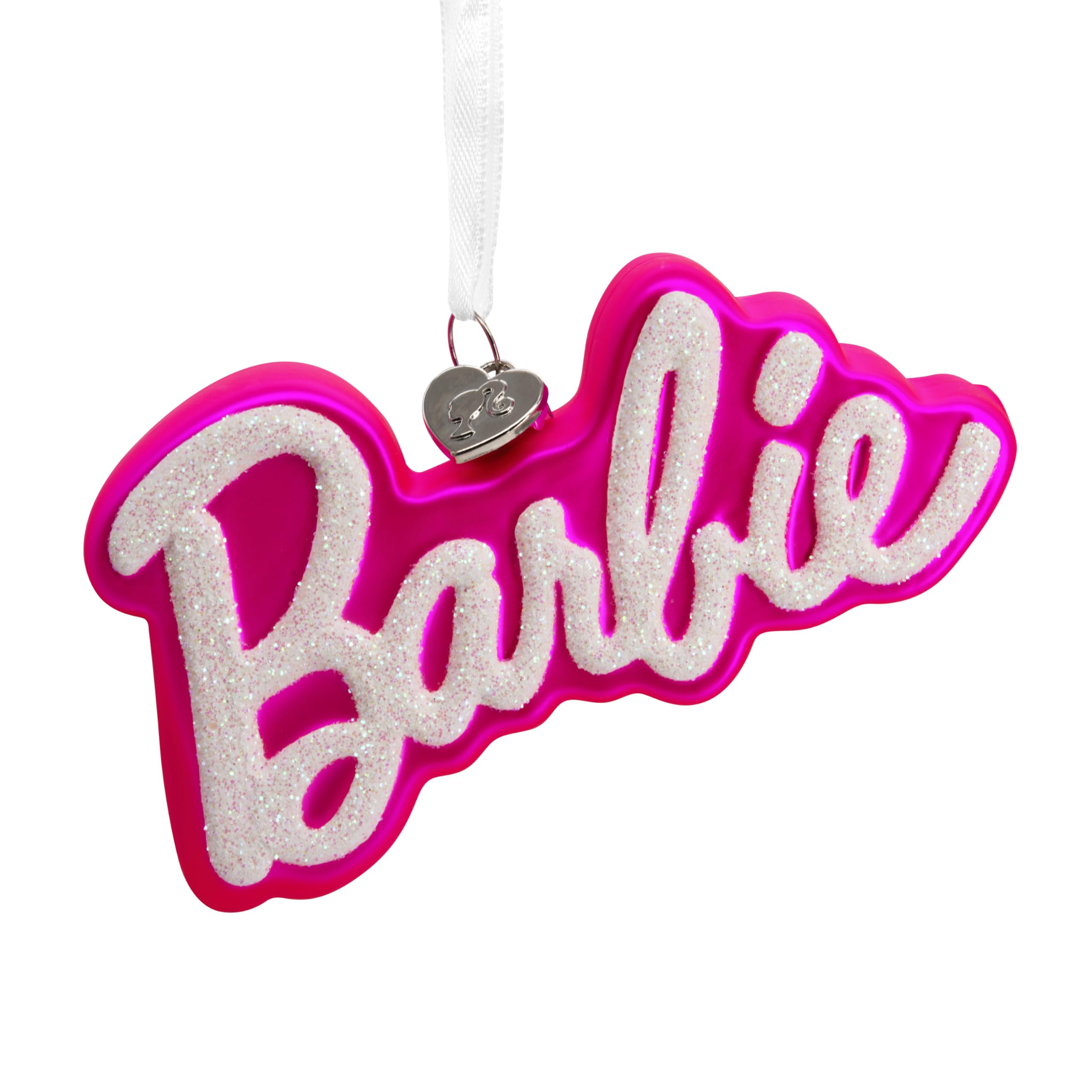 Hallmark 2024 Blown Glass Barbie Mattel Barbie Logo Christmas Ornament, Blown Glass