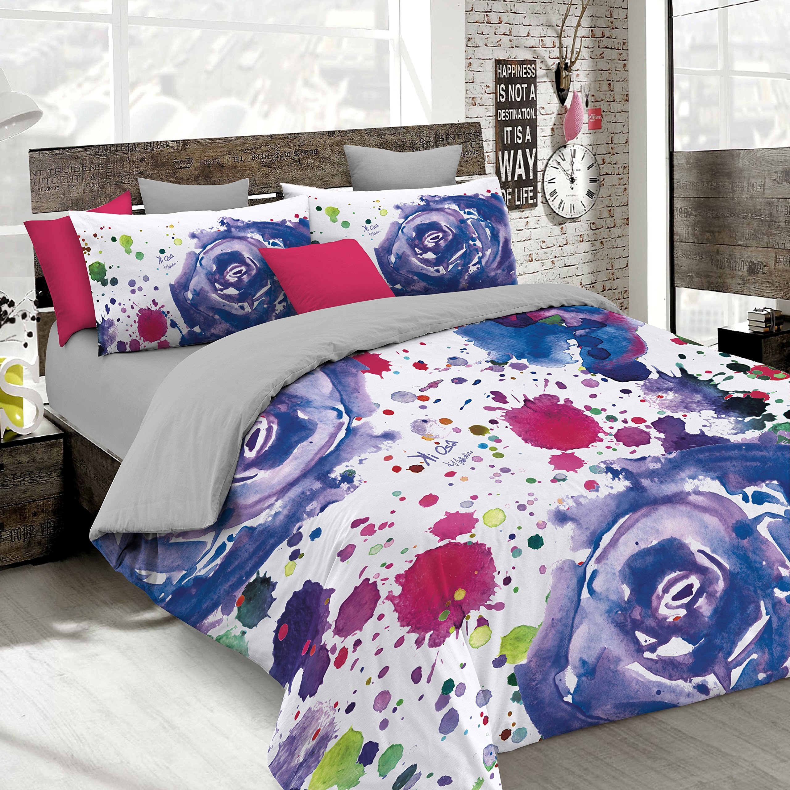 Italian Bed Linen KI-OSA Duvet Cover Set with Full Coverage Digital Print,250x200cm, KIO628, 100% Cotton, KIO 628, DOUBLE