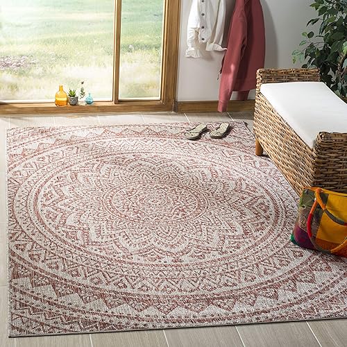 SAFAVIEH Courtyard Collection CY8734 - Alfombra decorativa cuadrada de 3 pies para interiores y exteriores, no desprende pelusa, fácil de limpiar,