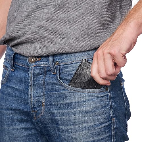 Miniatura 5 de Alpine Swiss Cartera minimalista con bolsillo frontal de Oliver RFID para hombre, de piel, viene en una caja de regalo, Negro -, Talla única,