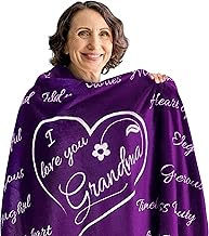 Mothers Day Gifts for Grandma, Gifts for Grandma Blanket, Grandma Gifts from Grandkids, Best Grandma Gifts, Grandma Birthday Gifts from Grandchildren, Throw Blanket 65”x50” (Purple)