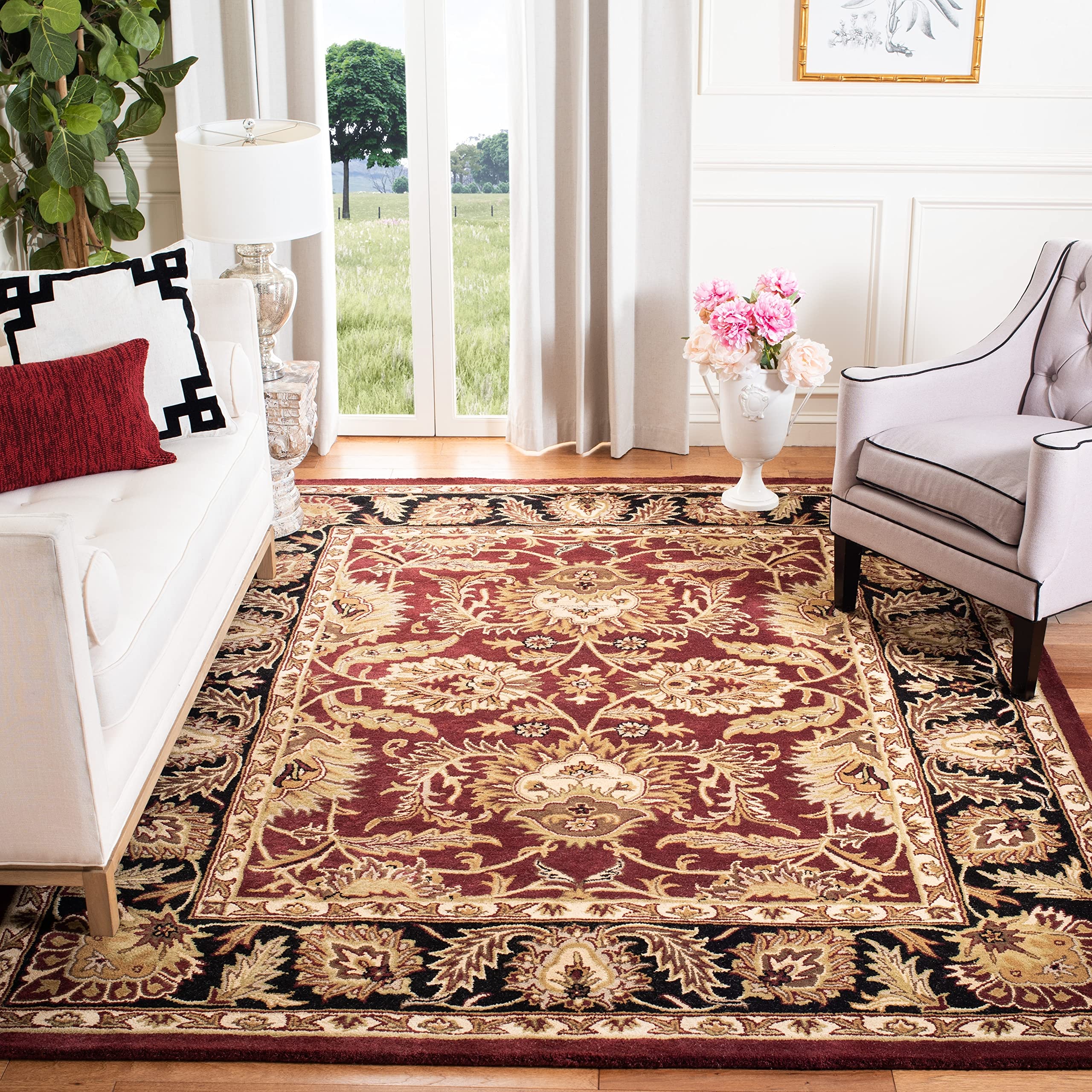 Safavieh Classics Tappeto Runner In Lana Bordeaux E Nero, 70x360 Cm, Fatto A Mano, Collezione Classica