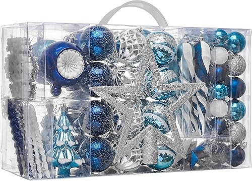 Valery Madelyn Juego de adornos de Navidad, 100 unidades, color azul marino y plateado, irrompibles, adornos de esferas para decoración de árbol de