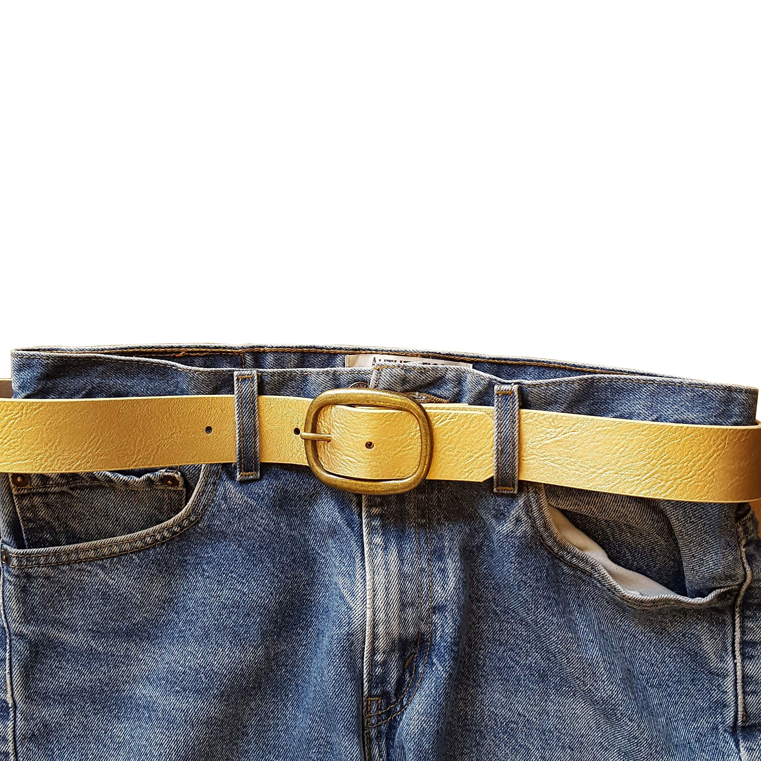 Axesoria Vegan Plain Belt with Matte Oval Buckle (S, Gold)