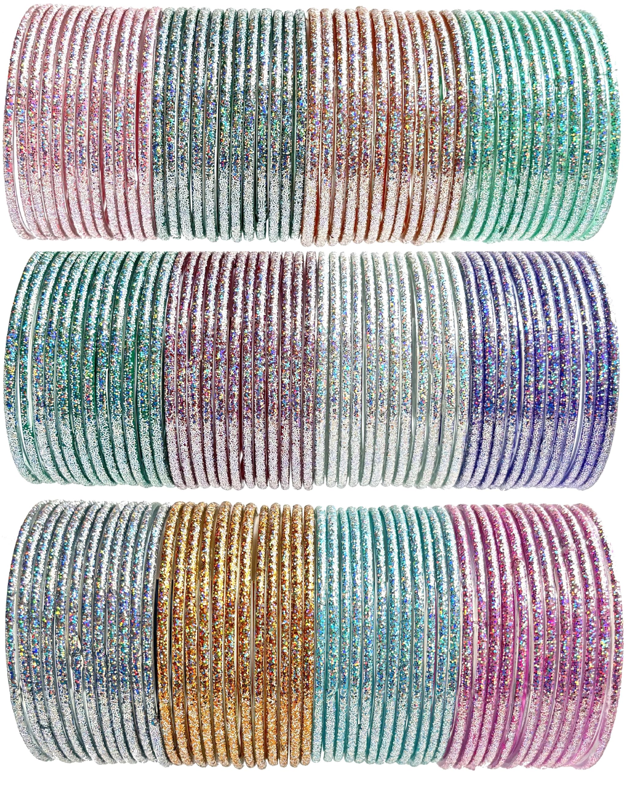 Hand Kkrafts Multicolor glossy finish glass bangle/chudi set of 144 in 12 unique color for women and girls