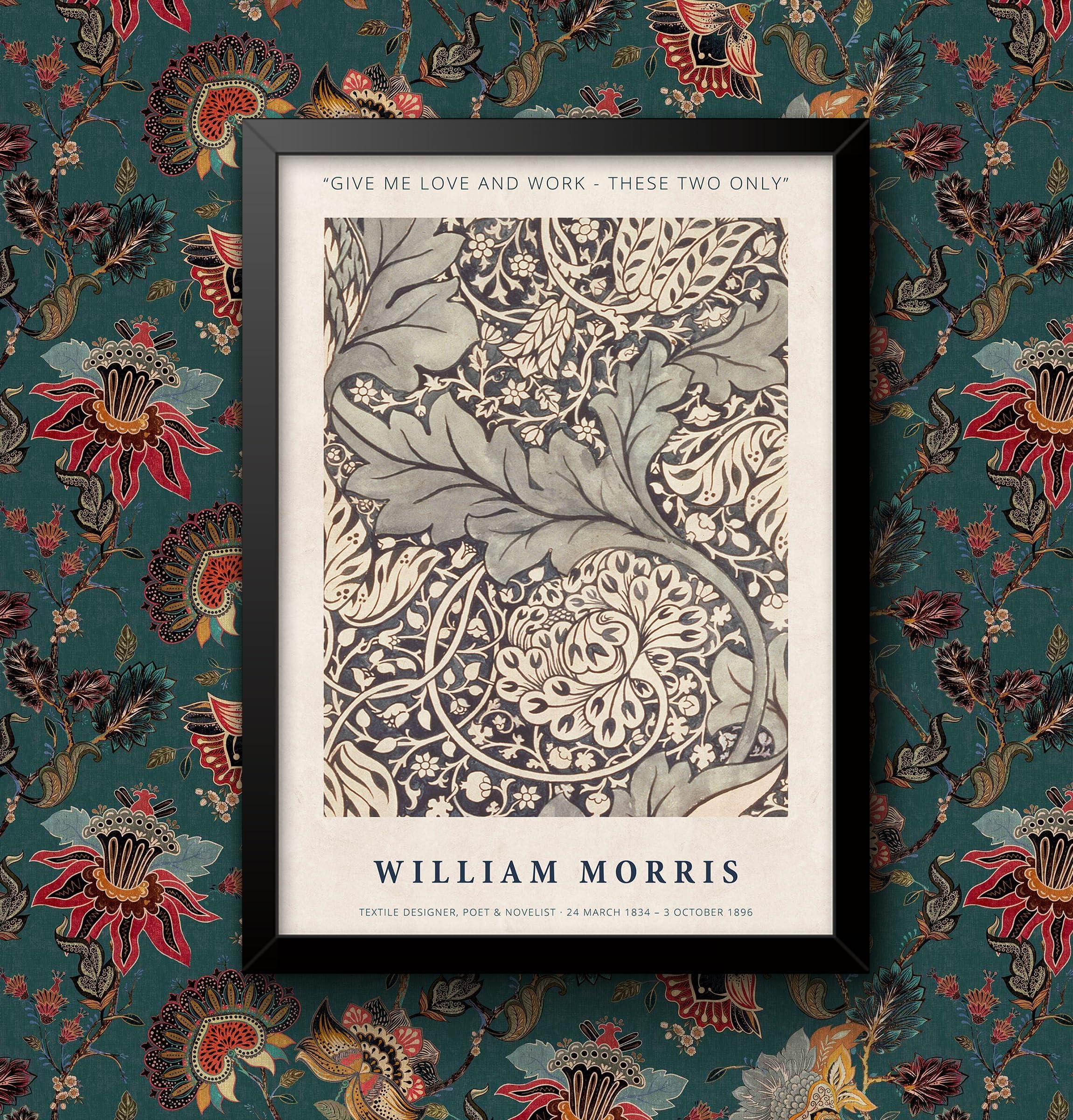William Morris - Masters Collection Give me love and work Vintage art Decor Wall Art Exibition Poster Panting Glycele print POP Art (Black, A3 297 x 420mm, Framed)