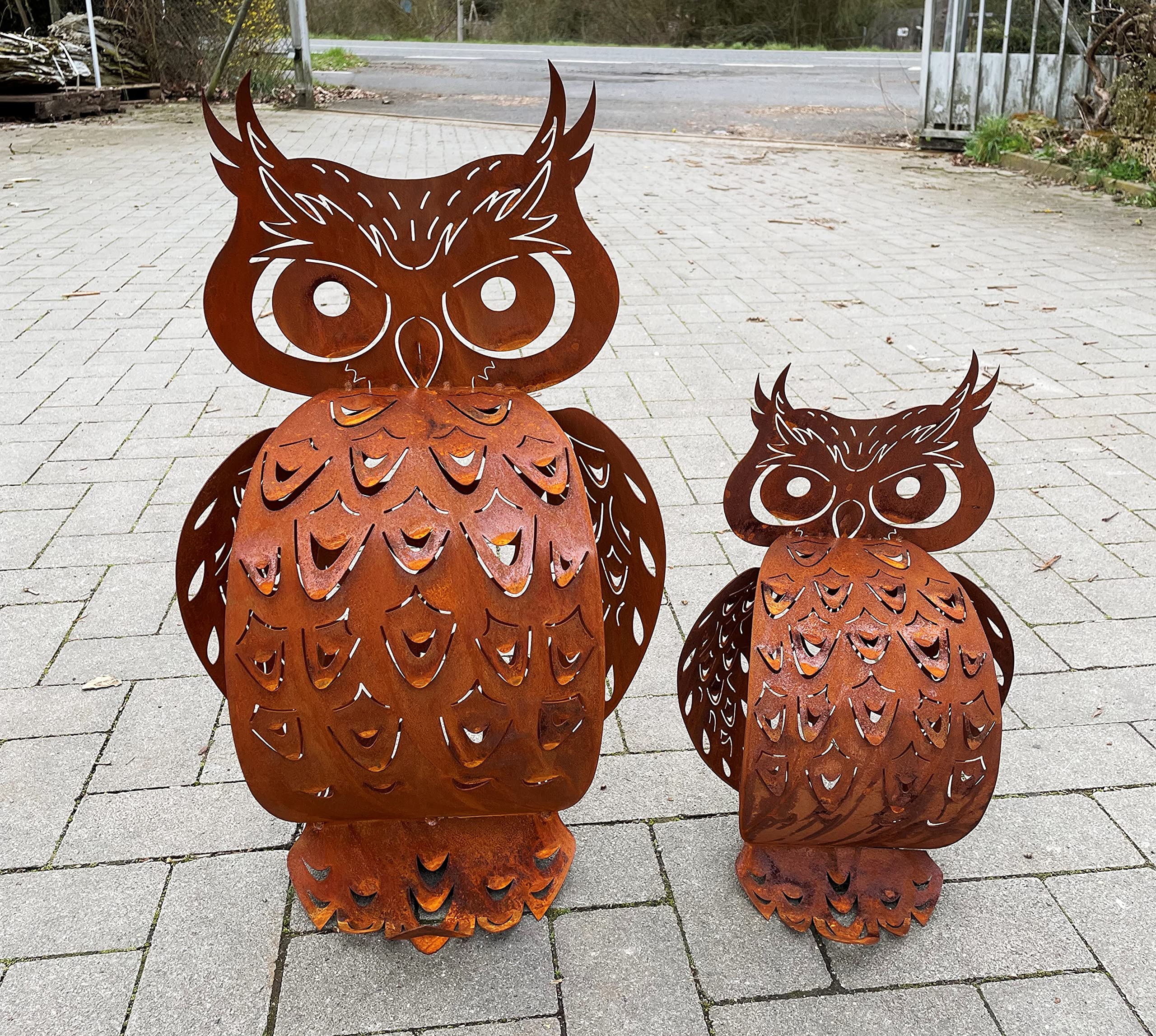 STEINFIGURENWELT GIEBEN Gufo in filigrana effetto 3D, altezza 60 cm, decorazione da giardino in metallo antiruggine, resistente alle intemperie, statuetta in metallo arrugginito
