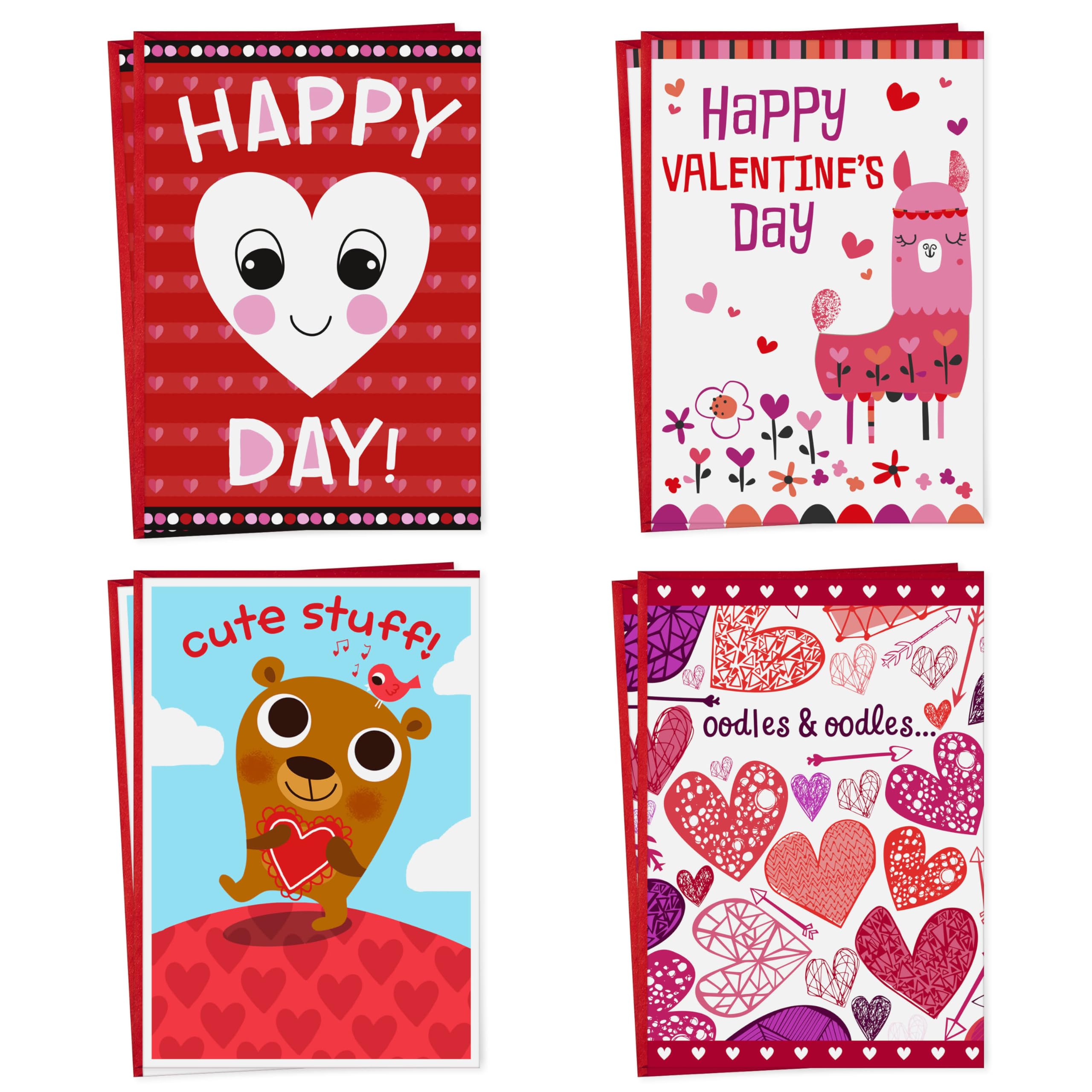 Hallmark Assortimento Di Biglietti Di San Valentino Per Bambini, 8 Biglietti Di San Valentino Con Buste (Llama, Orso, Cuori)-image