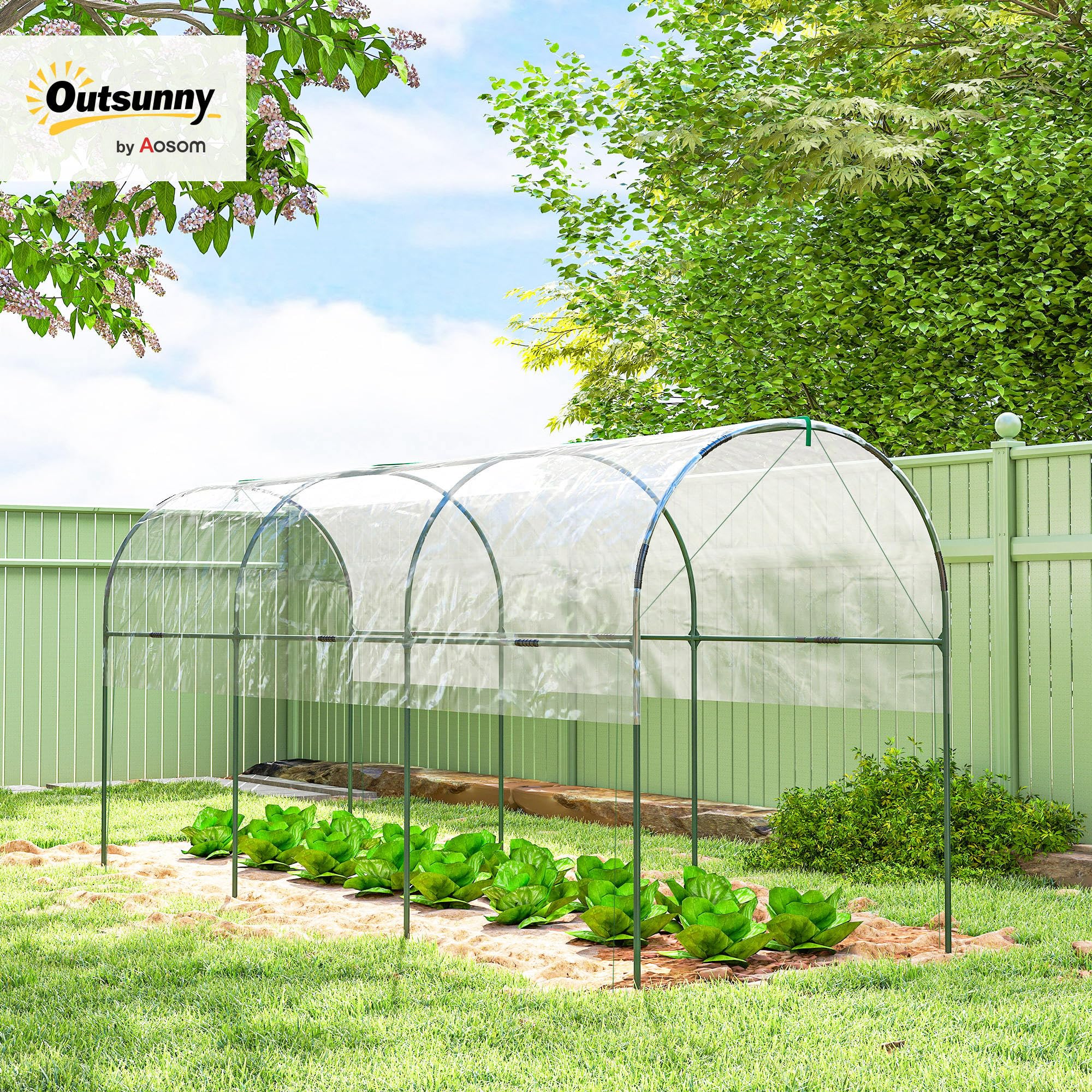 Outsunny Serre de Jardin, Serre à tomates, bâche renforcée, châssis en Acier, pour légumes Plantes Fleurs, pour extérieur, 400 x 120 x 170 cm, Transparent