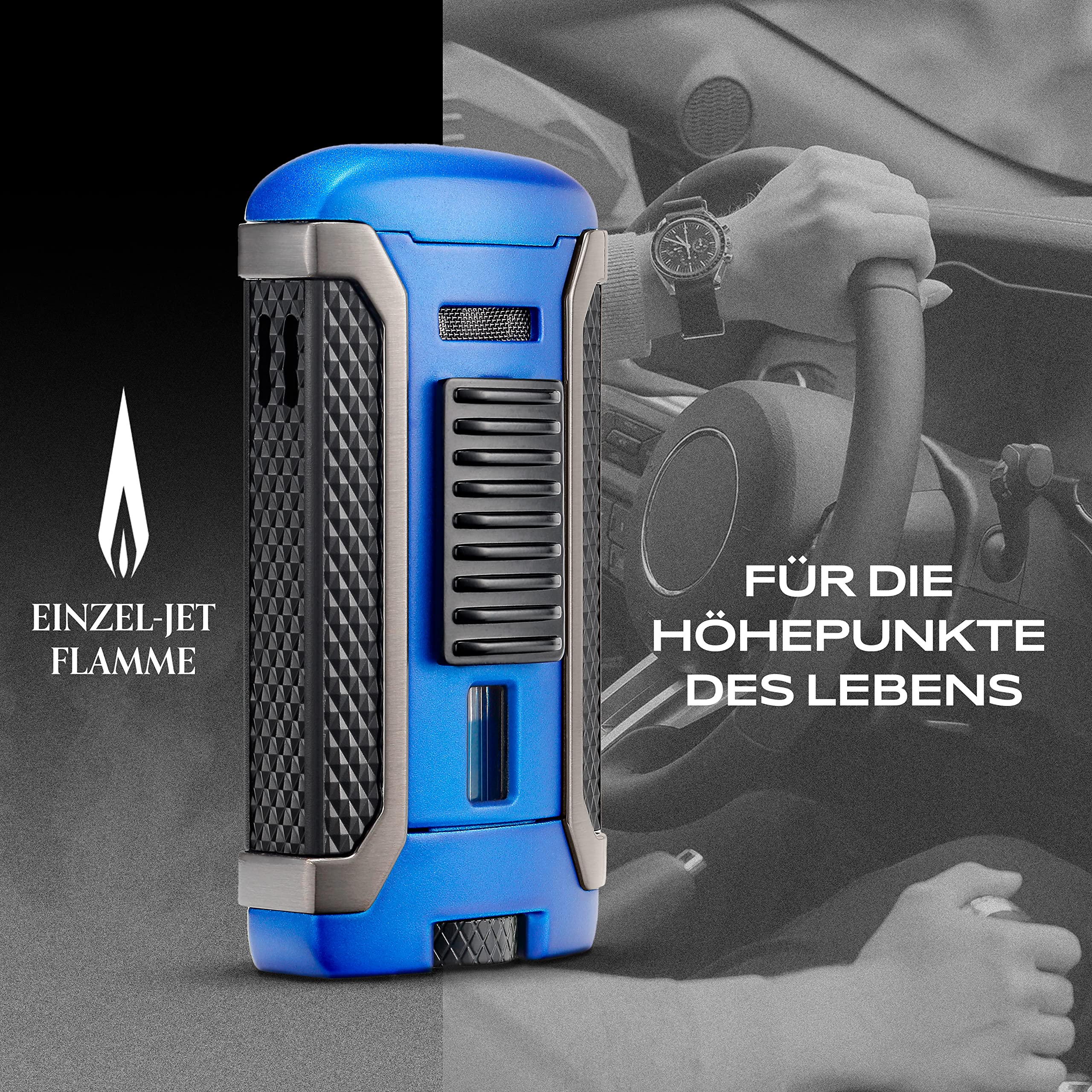 Colibri Apex Sturmfeuerzeug - Windbeständig - Extragroße Einstellrad - Jet Feuerzeug Mit Einzel Jetflamme - Mit Gas Nachfüllbar (Nicht Im Lieferumfang Enthalten) - Schöne Elegante Geschenkbox Blau
