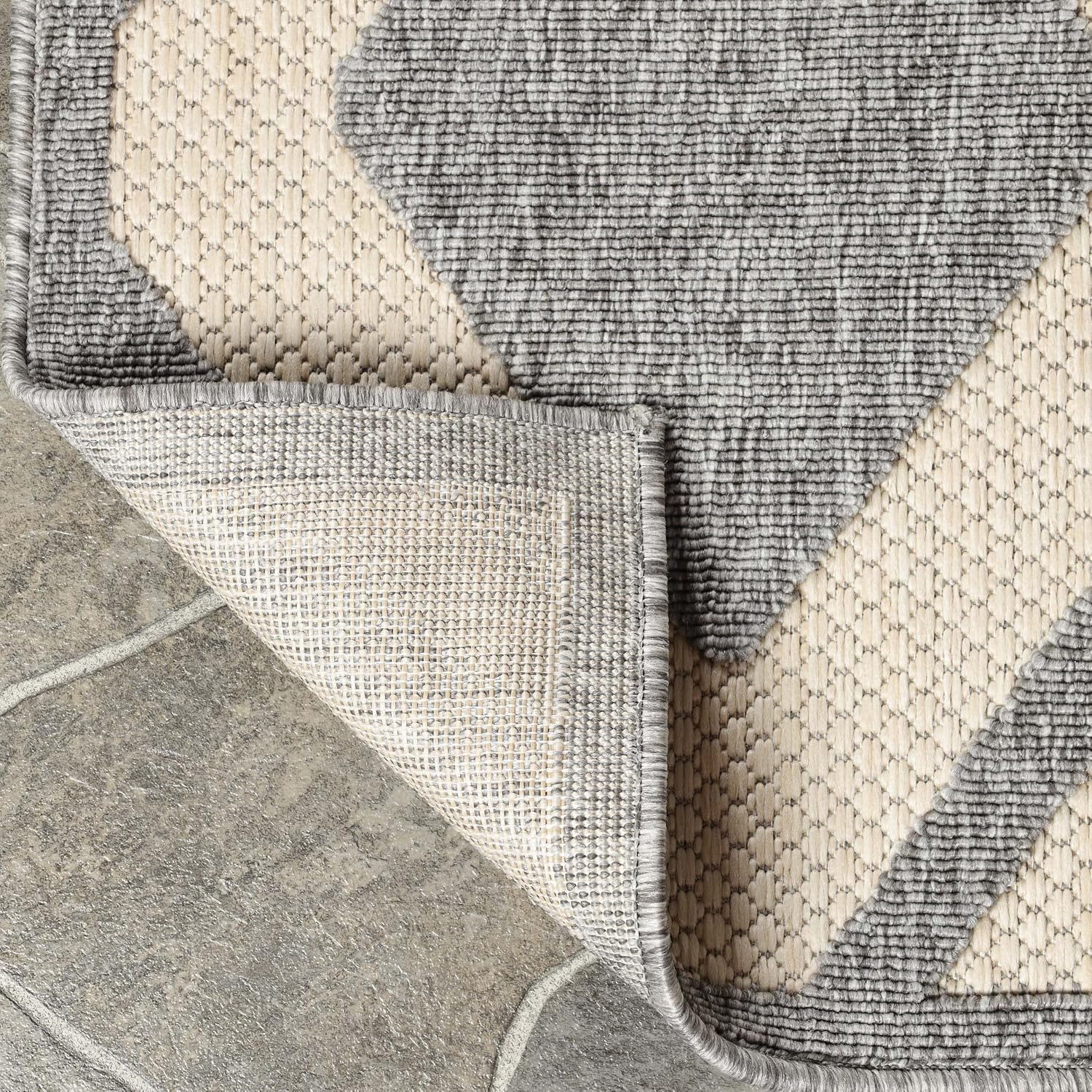 Superior Indoor Outdoor Area Rug, Perfect for Patio, Bedroom, Kitchen, Laundry Room, Entryway, Playroom, Carpet Cover, Modern Geometric Diamond Lattice, Daelyn Collection, 6' x 8' 10", Cream