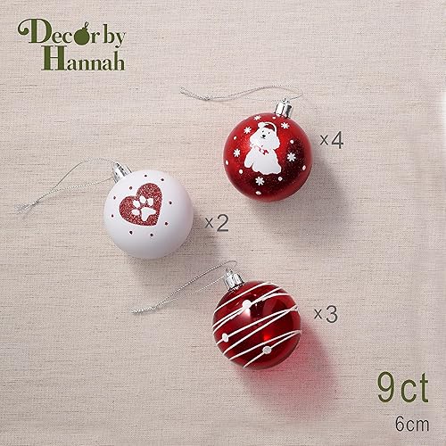 Miniatura 4 de DecorbyHannah Adornos de Navidad, adornos rojos y blancos para perros para decoración de árbol de Navidad, 9 unidades de 2.362 in, bolas colgantes