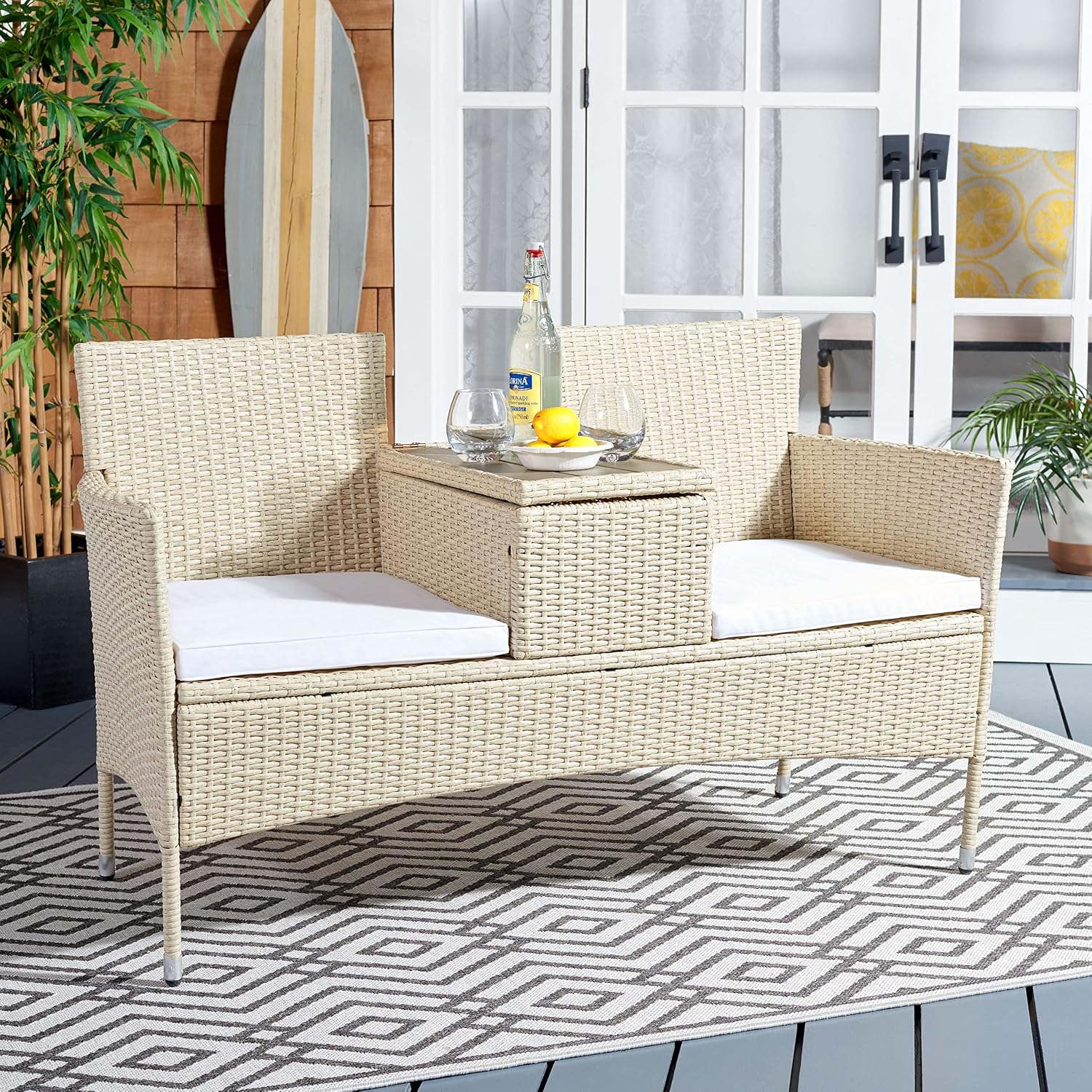 SAFAVIEH Outdoor Collection Viora Beige/White Loveseat