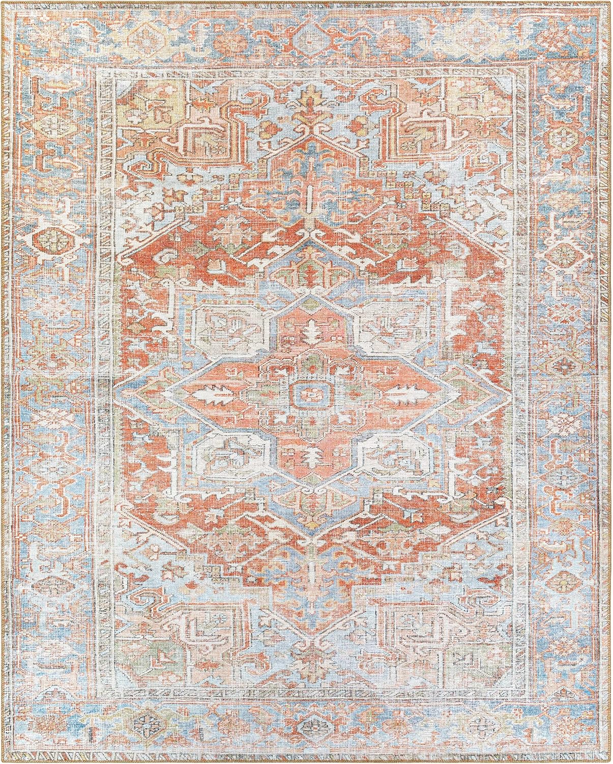 Hauteloom Maayon Persian Oriental Living Room, Bedroom, Dining Room Area Rug - Machine Washable Carpet - Traditional Medallion - Bohemian Vintage - Red, Blue, Green, Orange - 8'10" x 12'