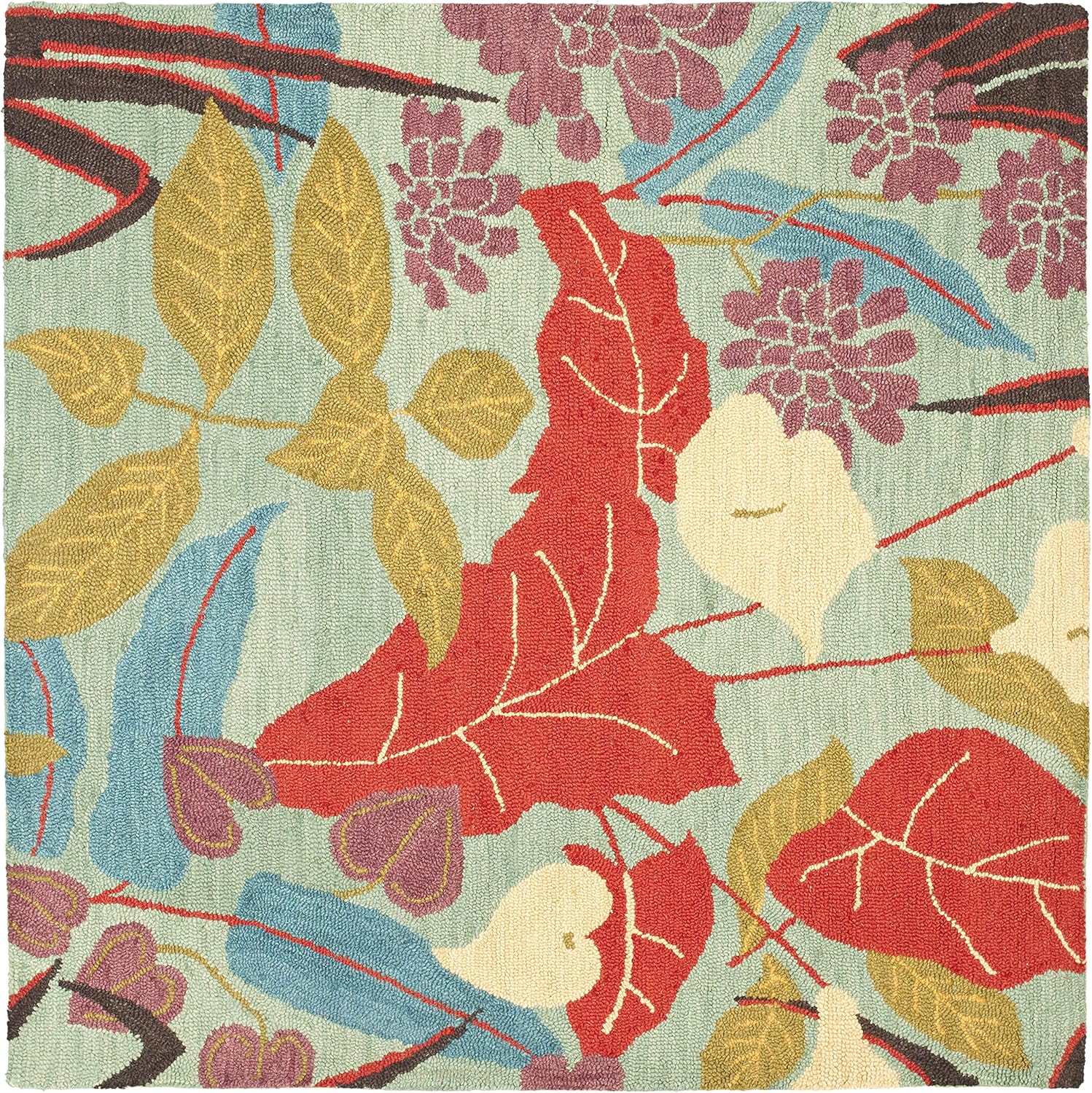 SAFAVIEH Blossom Collection Area Rug - 4' Round, Blue & Multi, Handmade Wool, Ideal for High Traffic Areas in Living Room, Bedroom (BLM674A)