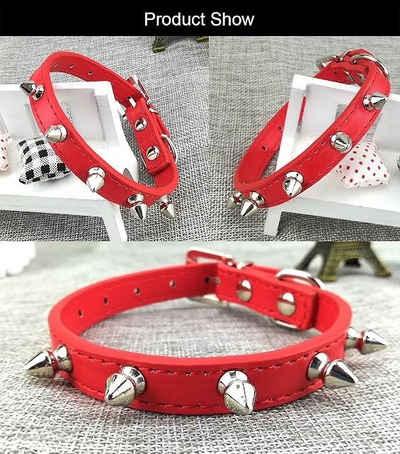 Foto 4 de 7 de Newtensina Moda 2 Piezas Tachonado Collar de Perros Set Punk Tachonado Collar de Perrito para Perros pequeños…