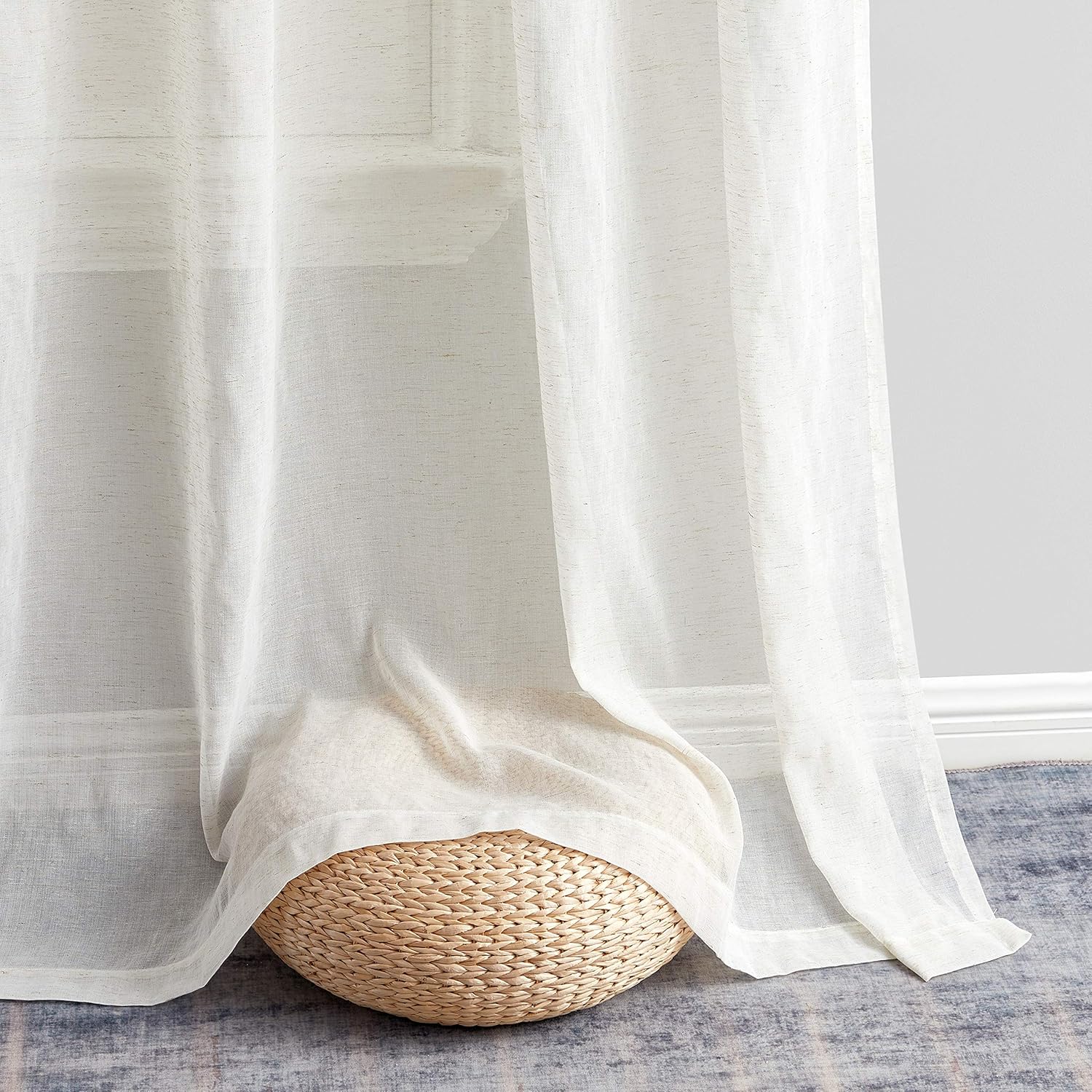 HLC.ME Sierra Burlap Flax Linen Semi Sheer Privacy Sun Light Filtering Transparent Window Grommet Long Thick Curtains Drapery Panels for Bedroom & Living Room, 2 Panels (54 W x 96 L, Natural Linen)