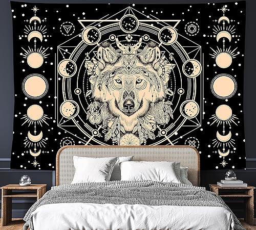 Miniatura 3 de feelacle Tapiz de luna de lobo de 60 x 40 pulgadas para colgar en la pared, decoración del hogar, para dormitorio, sala de estar, dormitorio