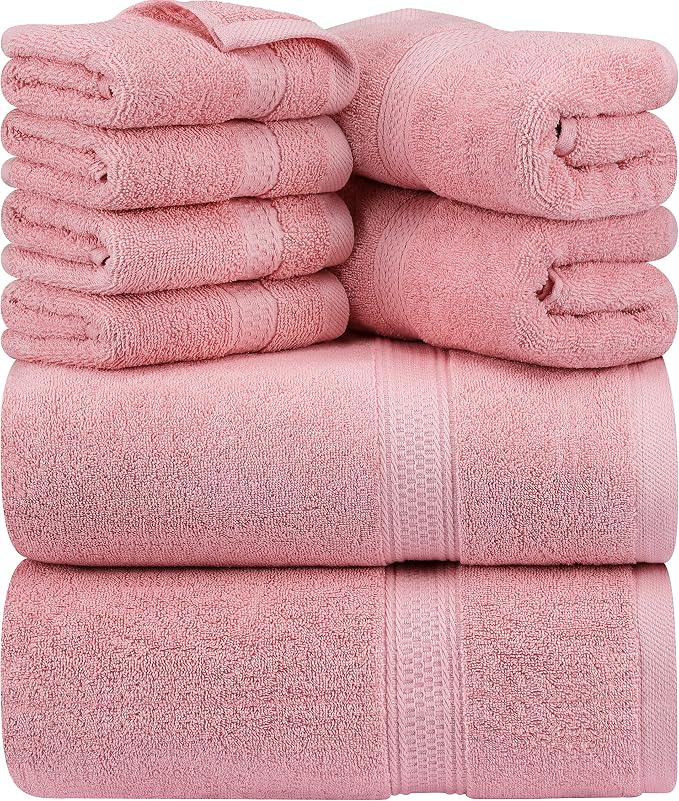 Utopia Towels 8 Piece Premium Towel Set, 2 Bath, 2 Hand, and 4 Wash Cloths, 600 GSM 100% Ring Spun Cotton, Highly Absorbent Towels for Bathroom, Gym, Hotel, and Spa, Dusty Pink