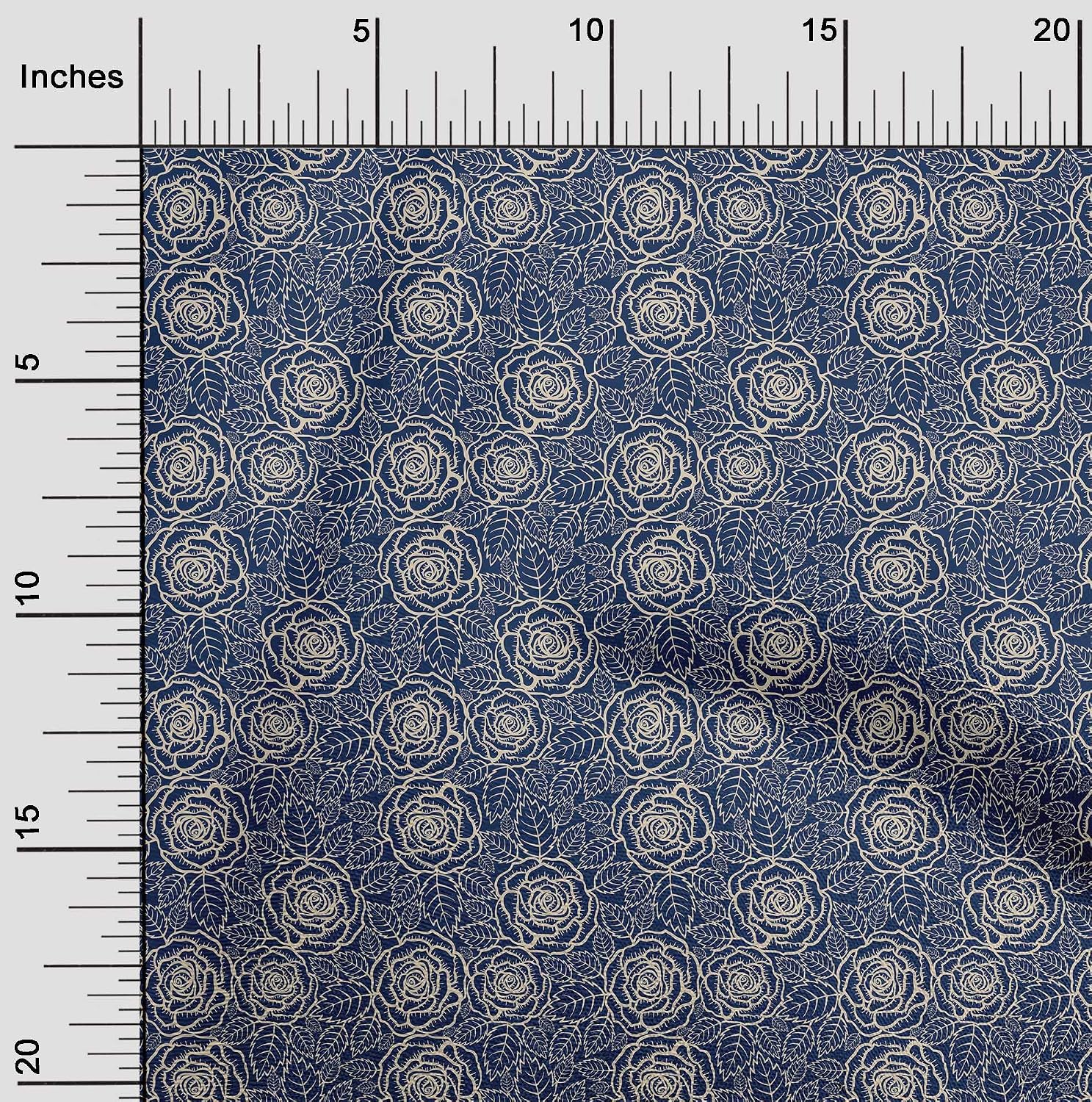oneOone Viscose Chiffon Blue Fabric Leaves & Floral Artistic Sewing Material Print Fabric by The Yard 42 Inch Wide