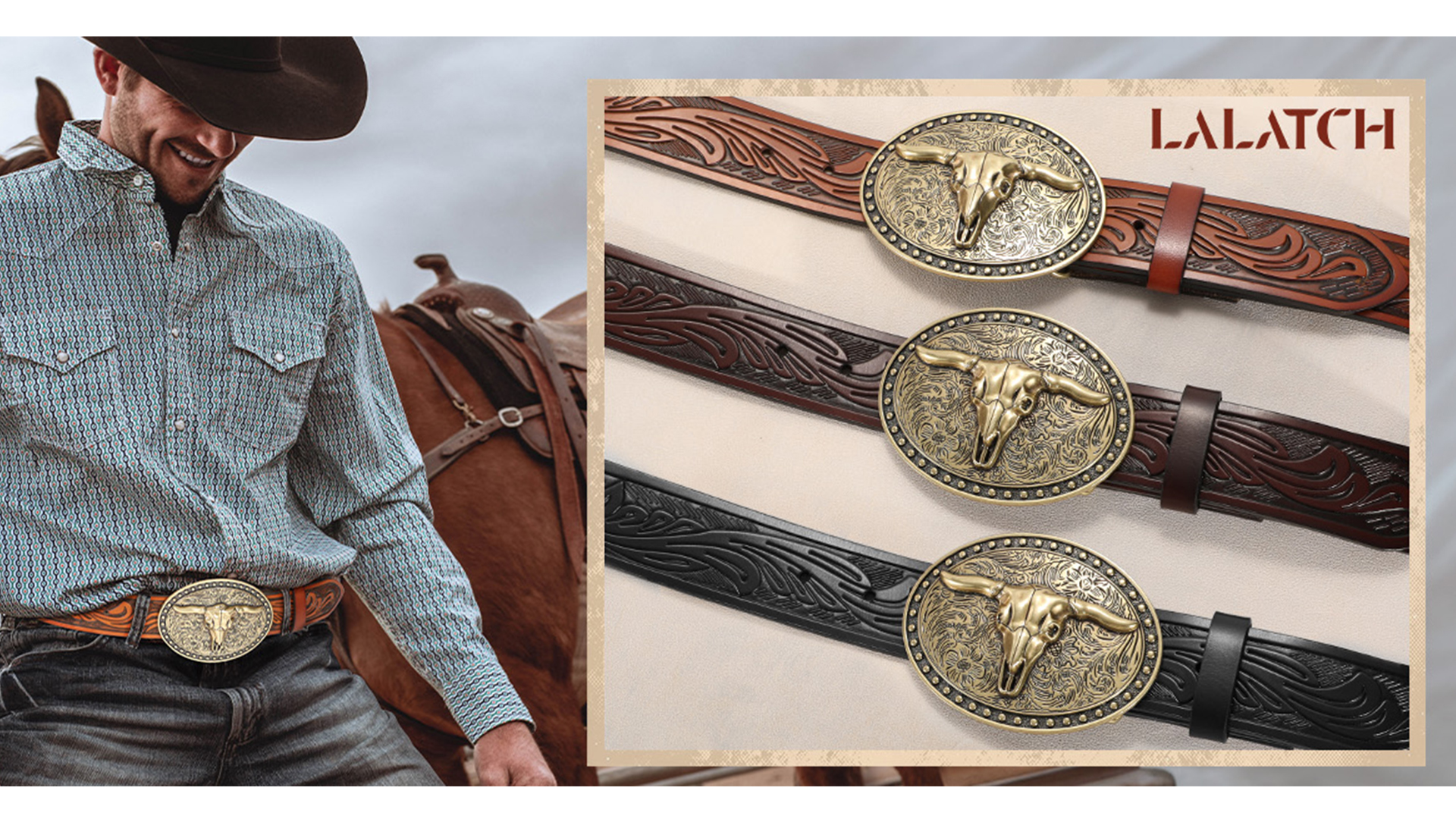 Amazon.com: LALATCH Cowboy Belt Western Belts for Men Women 
