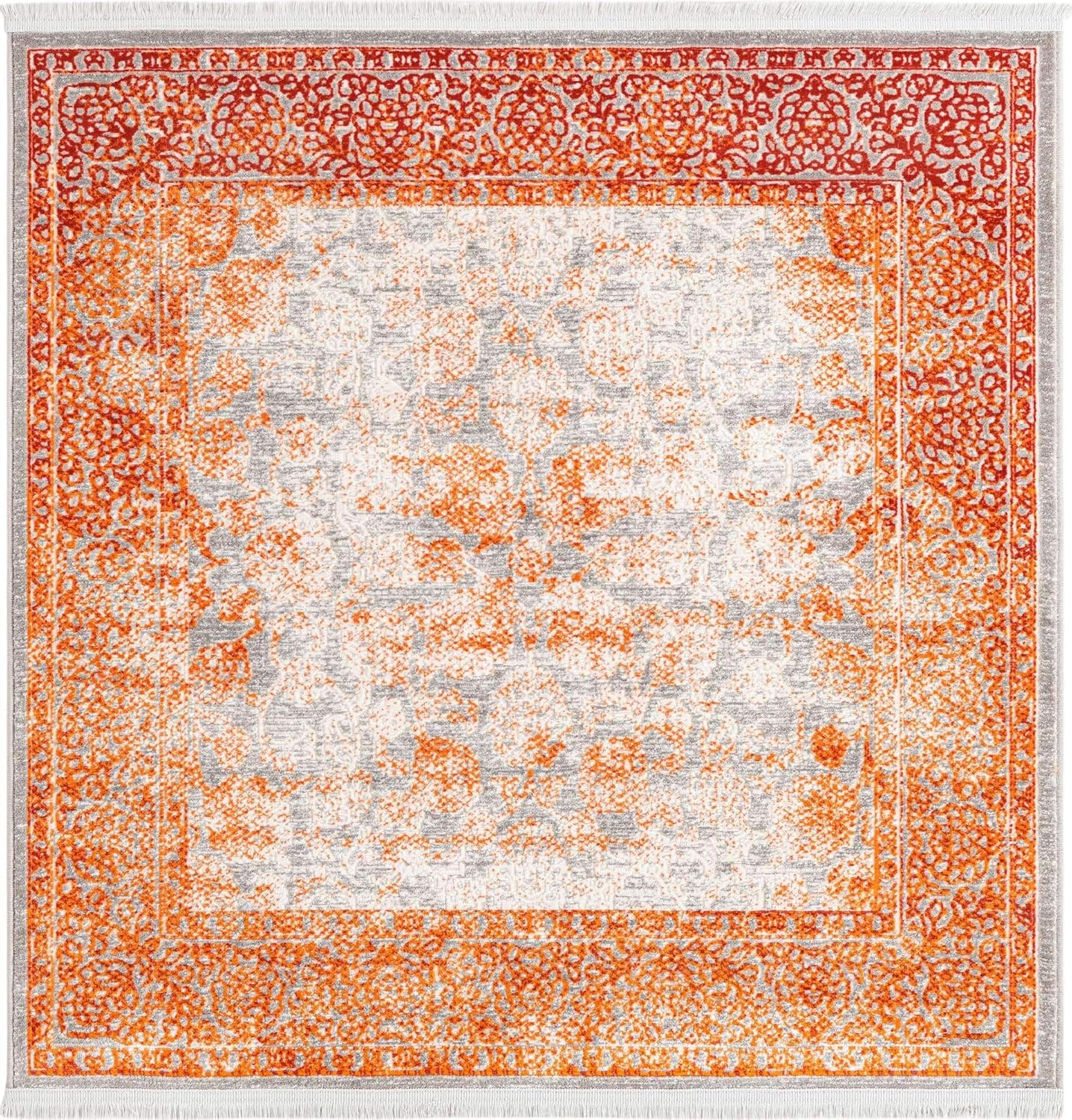 Unique Loom Traditional Classic Intricate Design Distressed Vintage Detail, Area Rug, 4' 0" x 4' 0", Terracotta/Gray