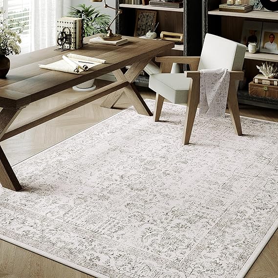 Gray Area Rug 3x5 Office Entryway Rug Machine Washable Kitchen Vintage Distressed Non Slip Carpet Indoor Grey Retro Floral Accent Throw Door Mat for Bathroom Bedroom Dining Living Room