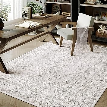 Gray Area Rug 3x5 Office Entryway Rug Machine Washable Kitchen Vintage Distressed Non Slip Carpet Indoor Grey Retro Floral Accent Throw Door Mat for Bathroom Bedroom Dining Living Room