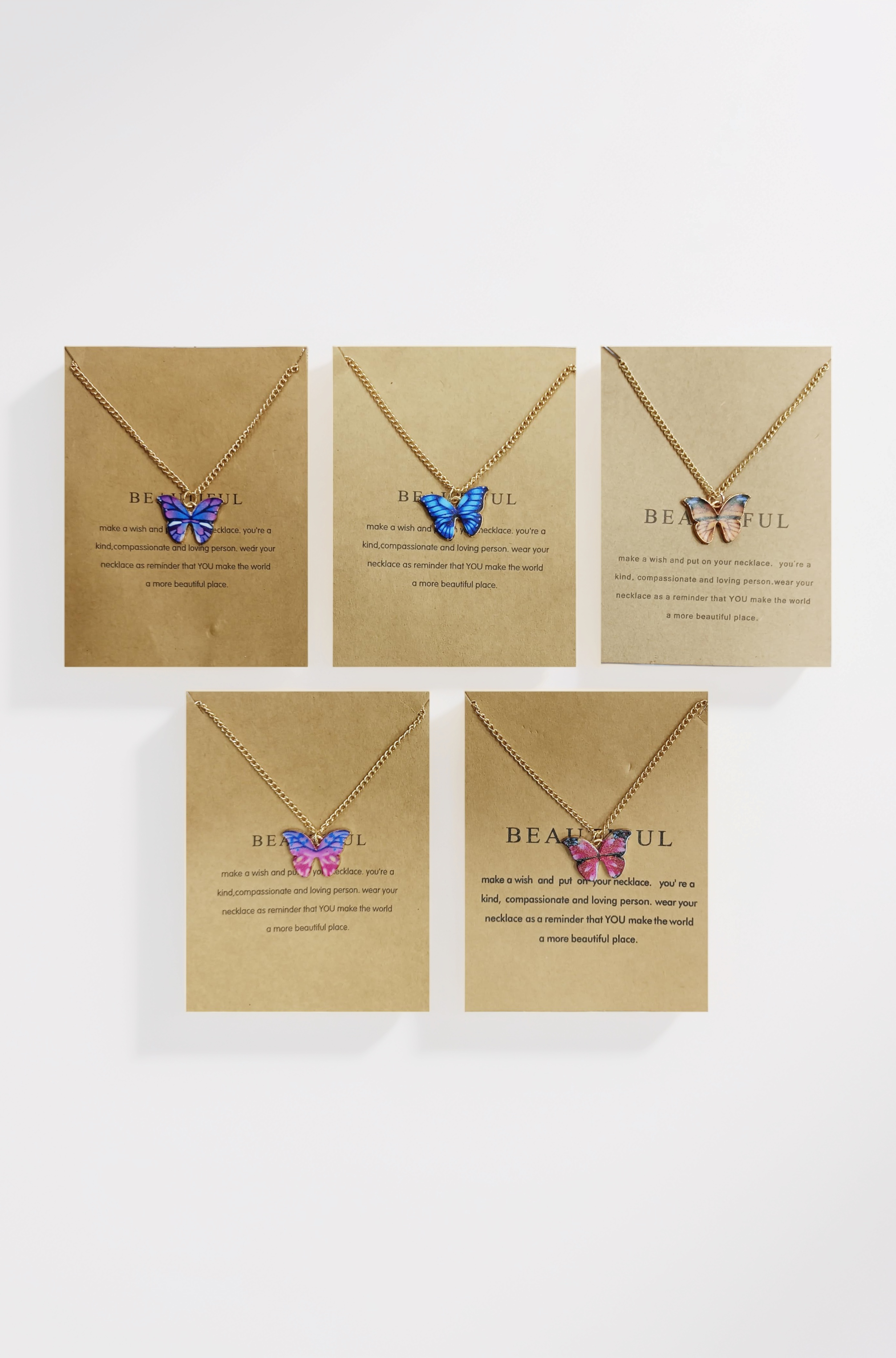 Jewellery Gifts Stylish Latest Gold Plated 5 Pcs Butterfly Pendant Necklace Chain Set for Girls and Women (Multicolor) (YBNK_50616)