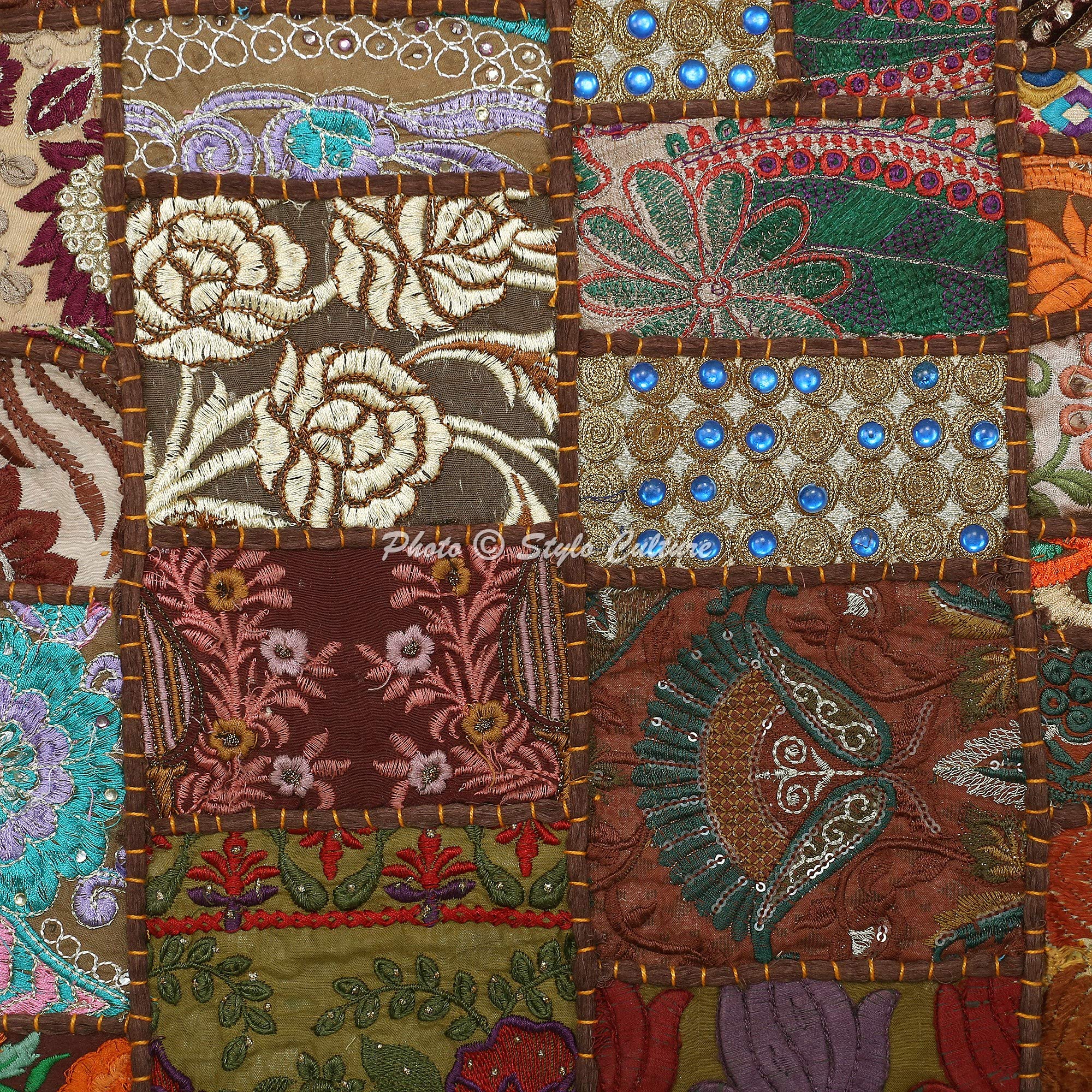 Bohemien Dekorativ Baumwolle Couch Kissenbezüge 45x45 cm Dunkelbraun Dekokissen Vintage Patchwork Schlafzimmer Sofa Kissen Bezüge Abstrakt Quadrat Kissenhullen - 5 STK.