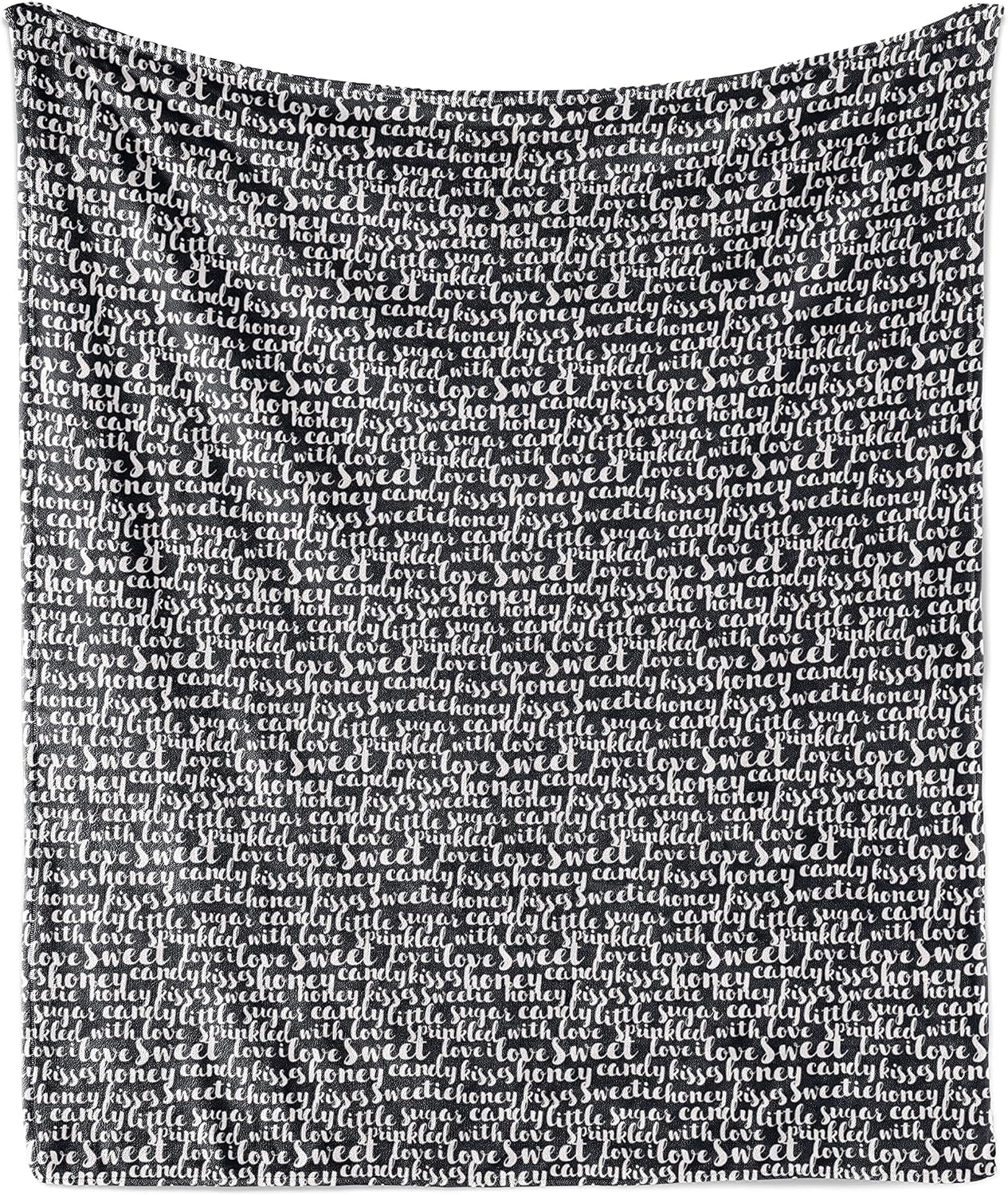 Lunarable Black and White Throw Blanket, Love Honey Kiss Hand Written Romantic Words Calligraphy Valentines Design, Flannel Fleece Accent Piece Soft Couch Cover for Adults, 50" x 60", Black White