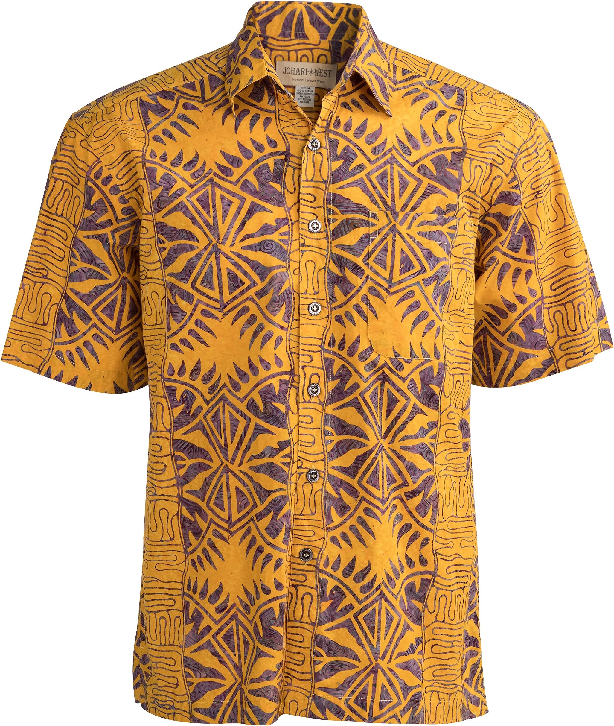 Johari West Hawaiian Short Sleeve Cotton Button-Down Batik Shirt for Men