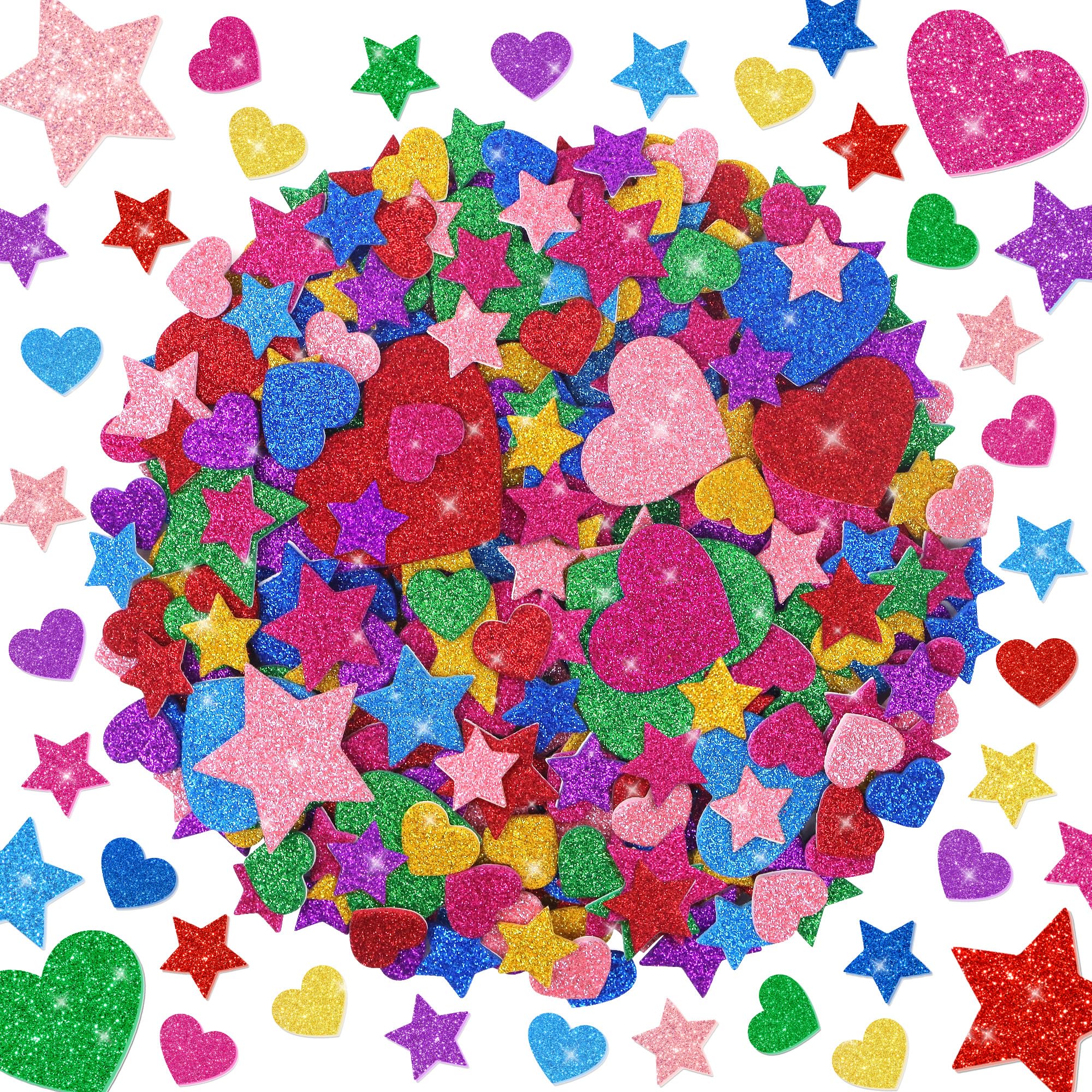1000 PCS Foam Stickers Glitter Heart Stickers, Colorful Heart Stars Shapes Self Adhesive Stickers, Foam Sticker for DIY Crafts Arts Valentine's Day
