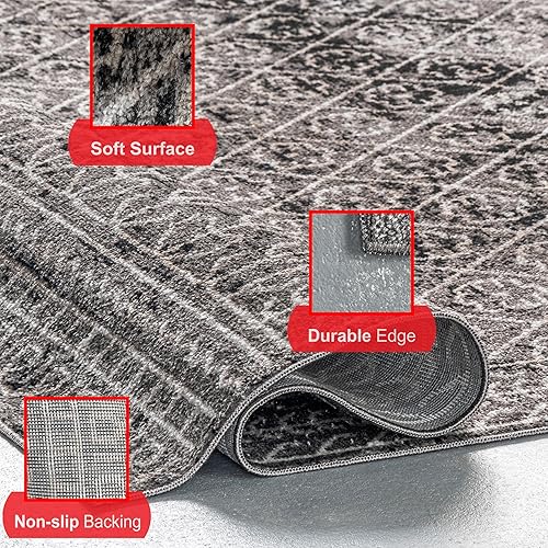 Miniatura 5 de nuLOOM Prestyn - Alfombra tribal con diseño de enrejado, lavable a máquina, 8 x 10 pulgadas, color gris