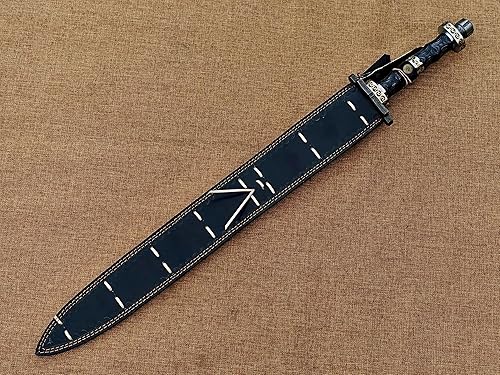 Miniatura 6 de Espada vikinga de acero de Damasco forjada a mano, espada medieval hecha a mano con funda de cuero.