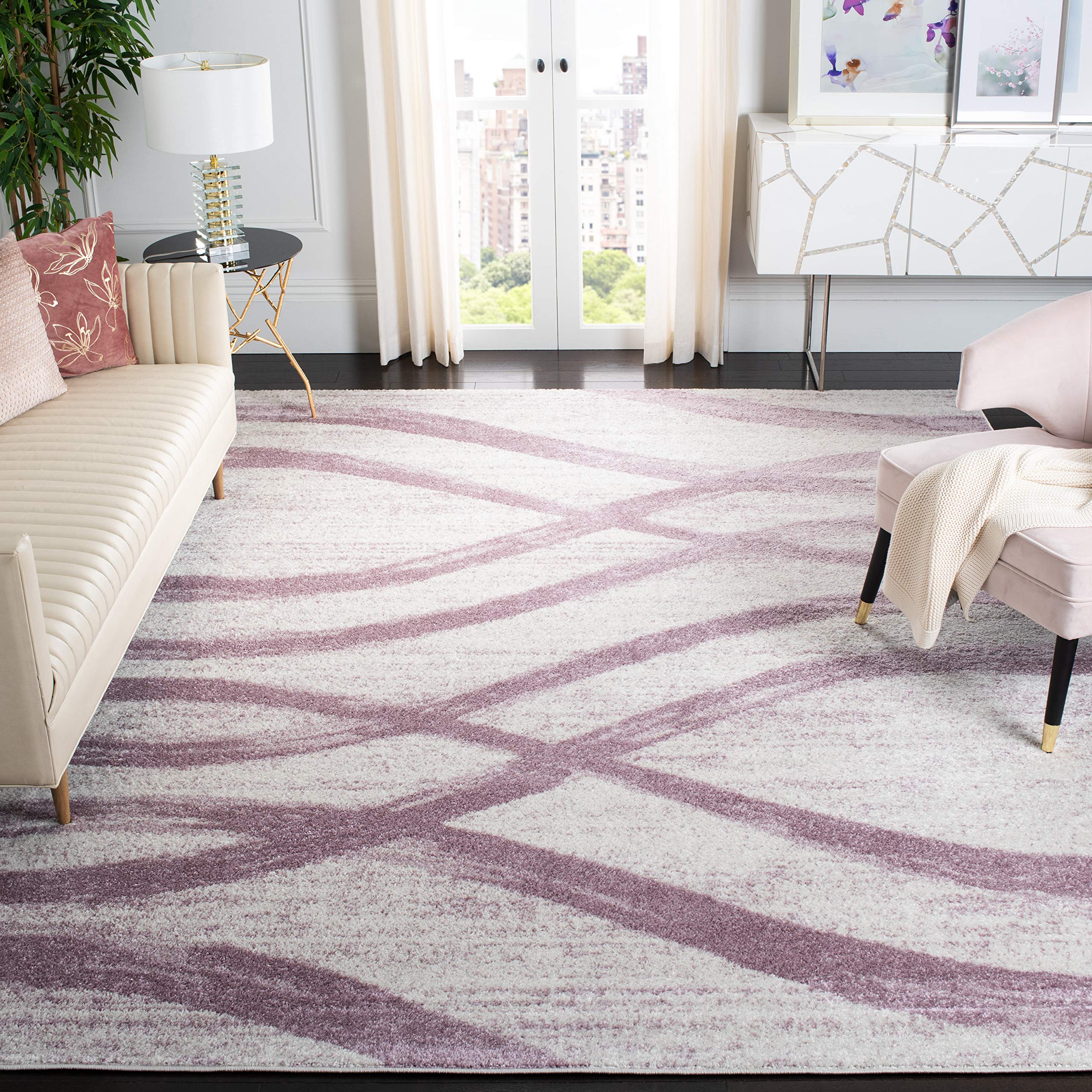 SAFAVIEH Area Rug 9x12 - Adirondack Collection - Large - Cream & Purple, Modern Wave Design, Non-Shedding & Easy to Clean, Ideal for Living Room,