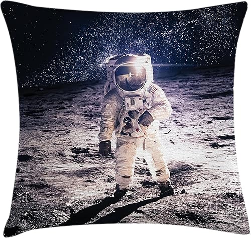 Ambesonne Outer Space - Funda de cojín con diseño de astronauta lunar en la superficie de la órbita, foto solar de Cosmos Galaxy, funda de almohada