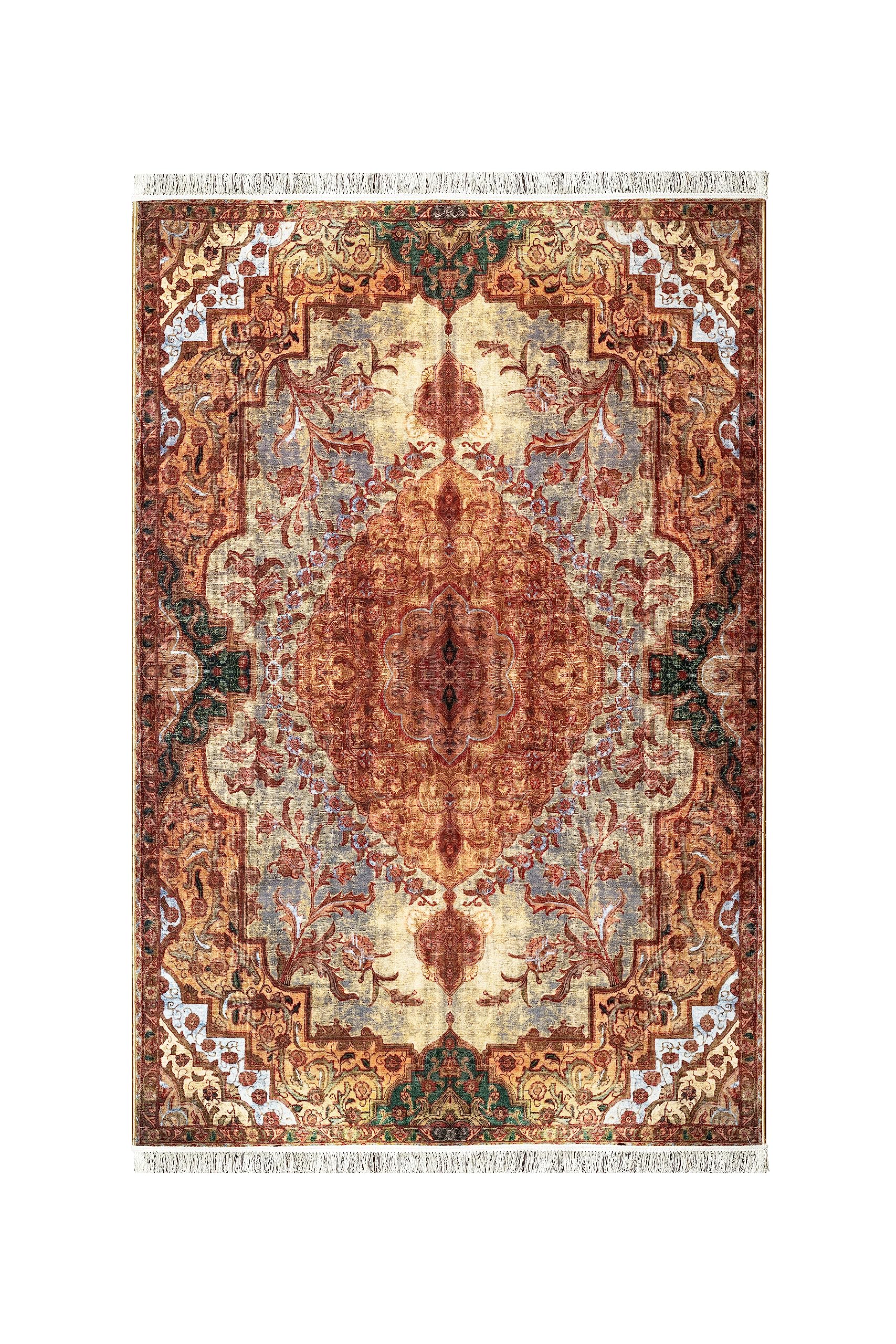 sarafiyan thin Washable vintage area Rug - 5 * 7 Prrsian entey Throw Rug Non-slip Oriental Medallion Bedroom Mat Non-shedding Indoor Floor Carpet for Living Laundry Room,Teal/Mutil