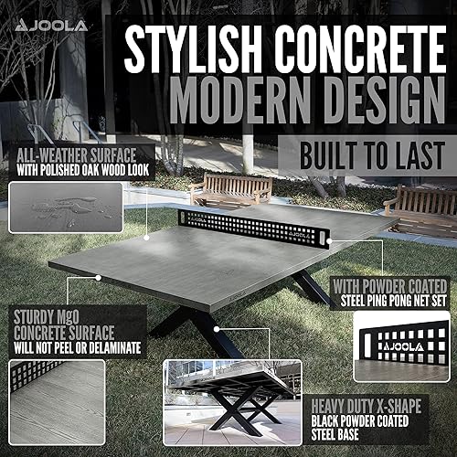Miniatura 3 de JOOLA Mesa de tenis de mesa para exteriores, mesa de conferencias multiusos, aspecto de madera de concreto, incluye juego de red de ping pong y Gris