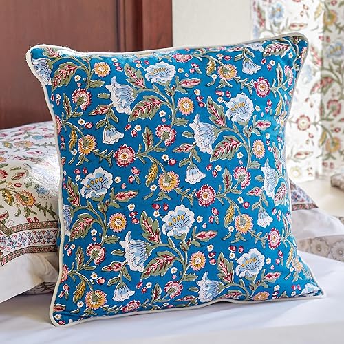 Miniatura 2 de Saffron Marigold Funda de almohada de algodón naranja para cama y sofá. Bloque de mano impreso accesorios decorativos de verano indio 18x18 pulgadas