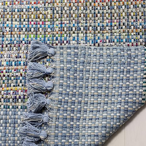 Miniatura 4 de SAFAVIEH Colección Montauk - Alfombra decorativa de 3 x 5 pies, azul y multicolor, hecha a mano con flecos, de algodón, ideal para zonas de alto