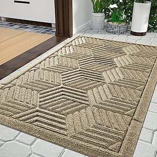 Yimobra Front Entrance Door Mat, All-Season Heavy Duty Outdoor Indoor Entryway Floor Mat, Durable Natural Rubber, Non Slip, Resist Dirt, Water Absorption, Easy Clean, 36X24 Inch, Beige