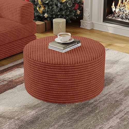 Miniatura 11 de Juego de 2 mesas auxiliares redondas, otomanas movibles para sofá modular de pana, mesa auxiliar redonda de espuma para sala de estar, juego de