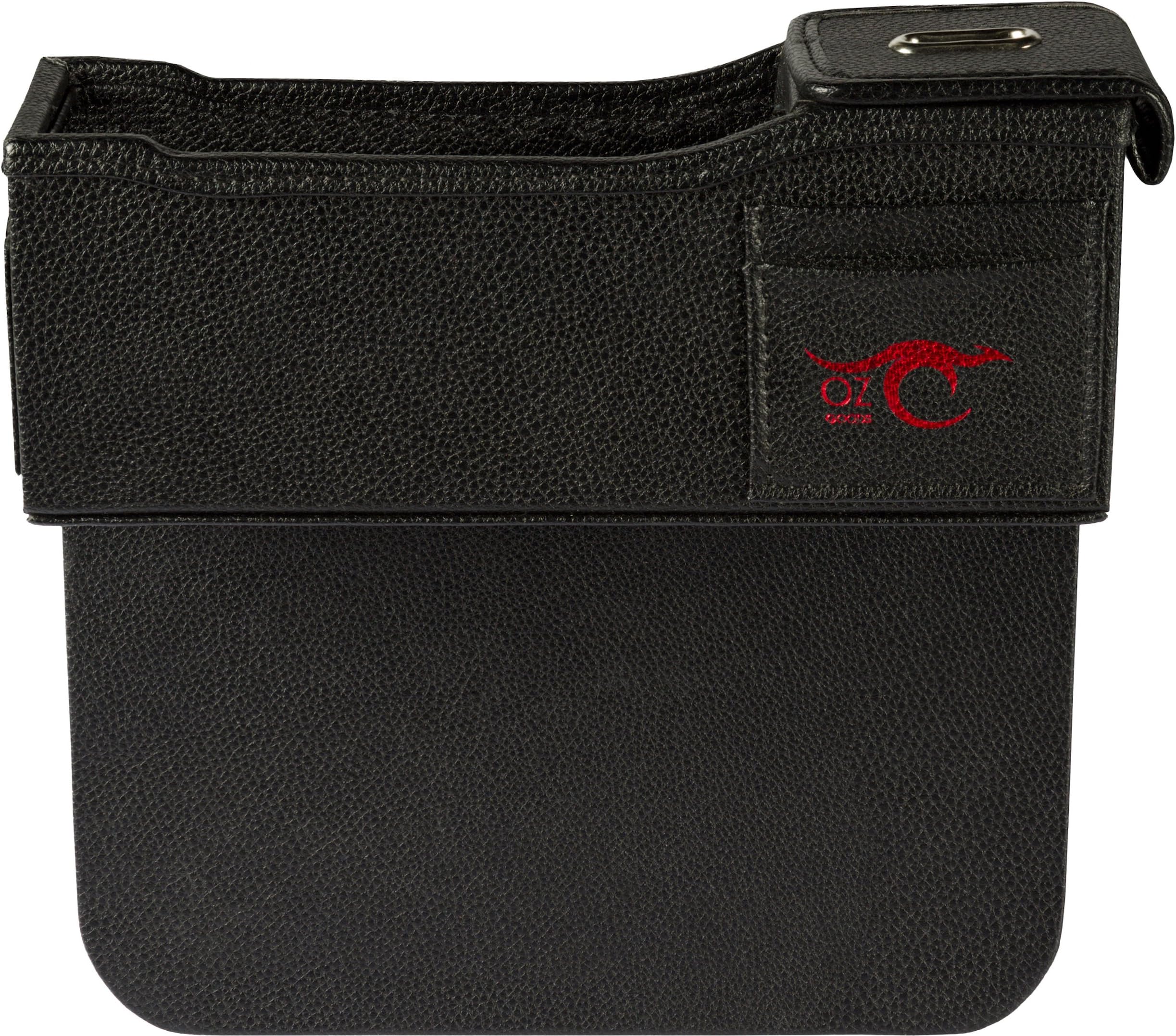 Oz Goods Premium PU Leather Car Organizer Solid Material - Fits Firmly in Front Seat Passenger Side - Gap Filler - Holder and Coin Box with Pockets